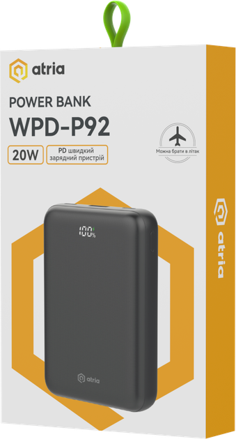УМБ Atria WPD-P92 20000 mAh 22.5W PD USB-C Black (WPD-P92) - зображення 4