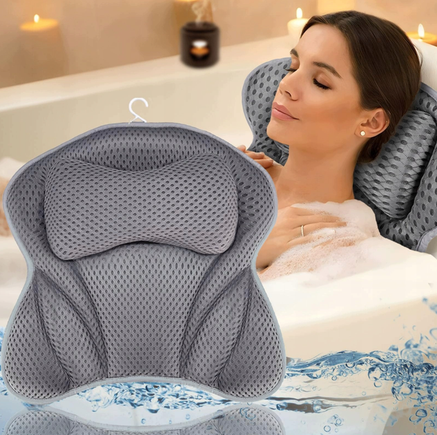 М'яка ергономічна SPA-подушка у ванну 44×42 см з присосками та гачком, темно-сіра KT9001304 - зображення 4