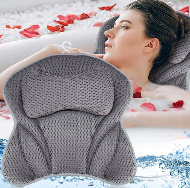 М'яка ергономічна SPA-подушка у ванну 44×42 см з присосками та гачком, темно-сіра KT9001304 - зображення 5