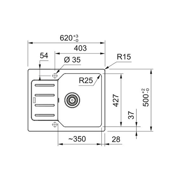 Мийка кухонна з крилом Franke City UCG 611-62 прямокутна фраграніт 620 x 500 мм Onyx (114.0701.825) - зображення 3