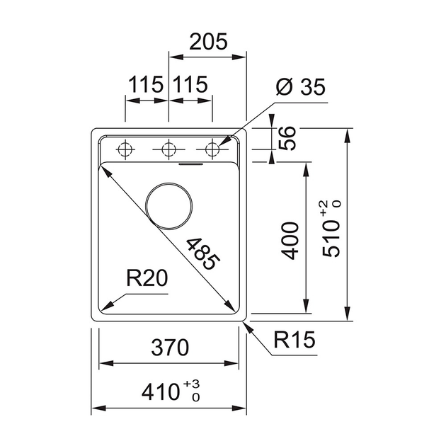 Мийка кухонна без крила Franke Maris MRG 610-37 TL прямокутна фраграніт 410 x 510 мм Onyx (114.0668.861) - зображення 3
