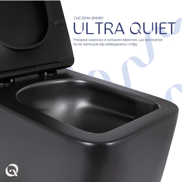 Унитаз подвесной Qtap Gemini Ultra Quiet 485×340×350 мм, Matt Black, с сиденьем Slim Duroplast / Soft-close / Quick Release QTGEM28BLM50505 - изображение 5