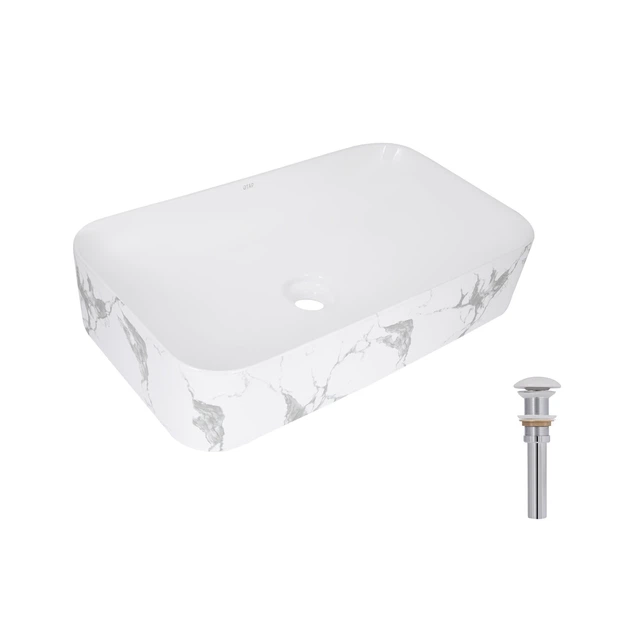 Раковина накладная Qtap Tern 610x350x135 мм, Marble, прямоугольная, с донным клапаном QTTER188MR49791 - Фото 1 Раковина накладная Qtap Tern 610x350x135 мм, Marble, прямоугольная, с донным клапаном QTTER188MR49791 - изображение 1
