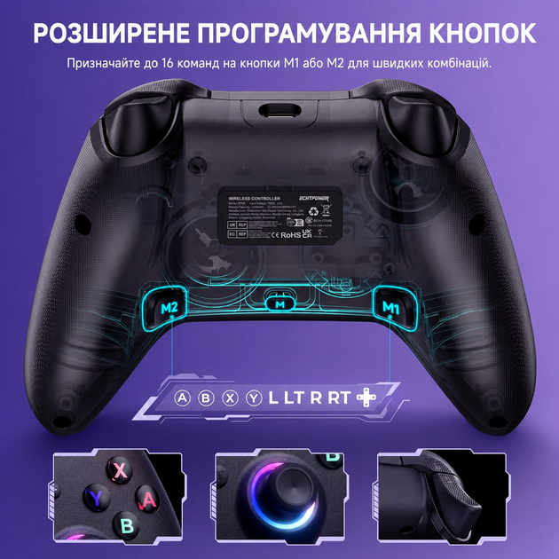 Контроллер ECHTPower Switch 2 беспроводной, RGB-подсветка, турбо, макро, вибрация, Bluetooth, совместимый с Switch, ПК, iOS, Andro - изображение 8
