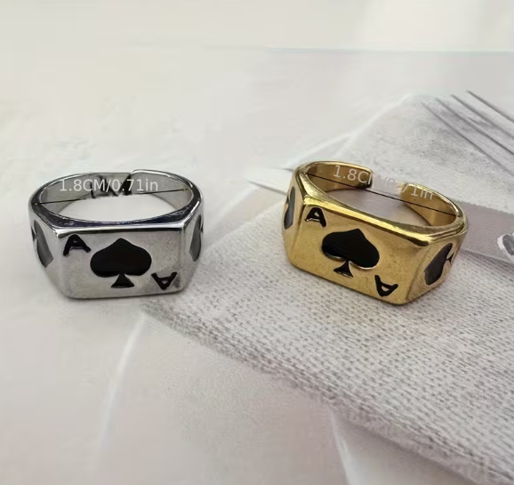Кольцо, стильный регулируемый перстень, печатка Poker Ring 1 шт - Фото 8 Кольцо, стильный регулируемый перстень, печатка Poker Ring 1 шт - изображение 8