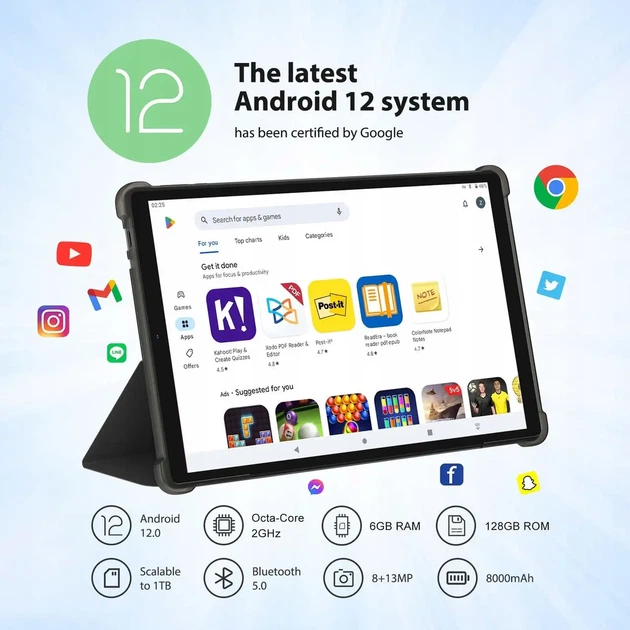 Планшет 10.3" TOSCIDO T26-EEA 6/128GB 4G LTE Full HD Android 12 8000 mAh Black - Фото 5 Планшет 10.3" TOSCIDO T26-EEA 6/128GB 4G LTE Full HD Android 12 8000 mAh Black - изображение 5