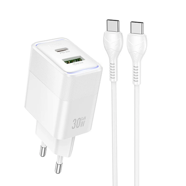 Мережевий зарядний пристрій 1USB + Type-C Hoco CS112A PD30W+QC3.0 White + Cable Type-C 76190 - Фото 1 Мережевий зарядний пристрій 1USB + Type-C Hoco CS112A PD30W+QC3.0 White + Cable Type-C 76190 - зображення 1