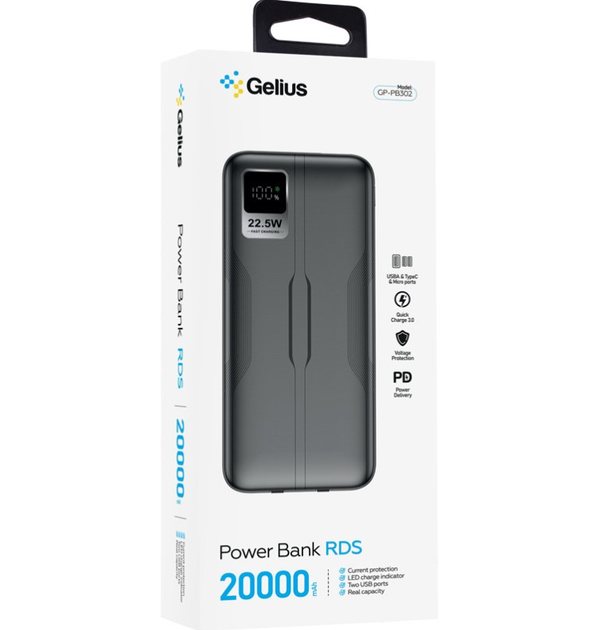 Додаткова батарея Gelius RDS GP-PB302 20000mAh 22.5W(QC/PD) Black - Фото 6 Додаткова батарея Gelius RDS GP-PB302 20000mAh 22.5W(QC/PD) Black - зображення 6