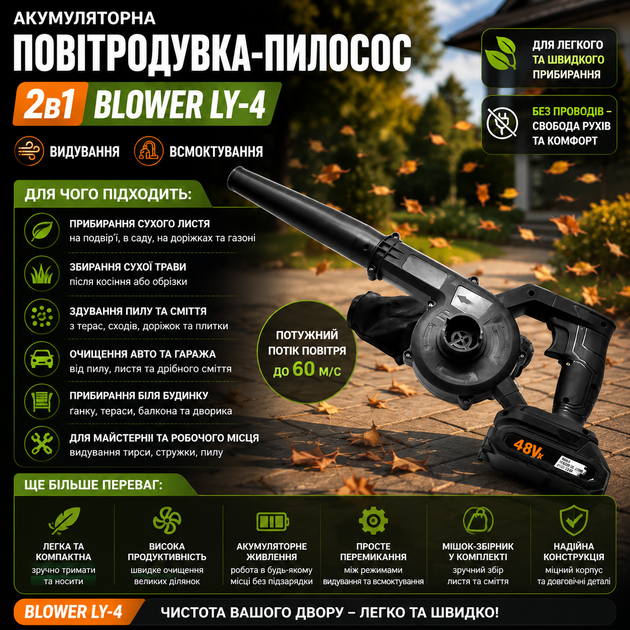 Акумуляторна повітродувка-пилосос 2в1 BLOWER LY-4 - изображение 6