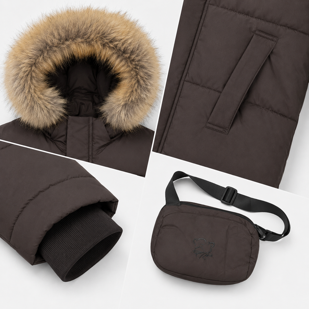 Куртка зимова Harmony Baby для хлопчика з натуральним хутром, Темний шоколад, 104-110 - Фото 4 Куртка зимова Harmony Baby для хлопчика з натуральним хутром, Темний шоколад, 104-110 - зображення 4