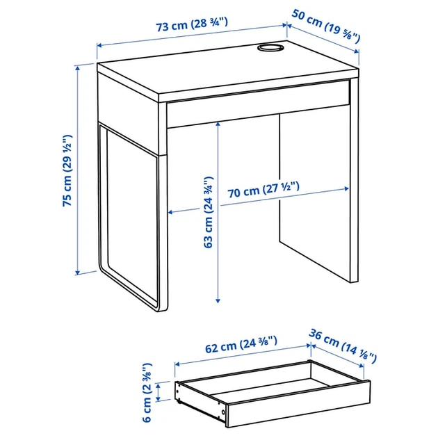 Письмовий стіл, білий, 73x50 см IKEA MICKE 302.130.76 - зображення 3
