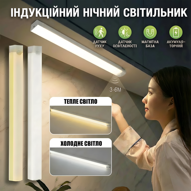 Лампа - ночник с датчиком движения на аккумуляторе | Умный Led светильник + 4 режима работы | 10 см | Холодный - Фото 1 Лампа - ночник с датчиком движения на аккумуляторе | Умный Led светильник + 4 режима работы | 10 см | Холодный - изображение 1