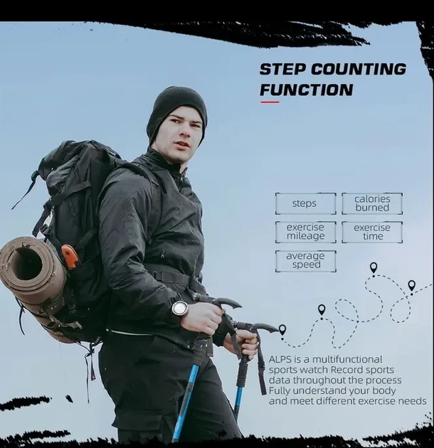 Тактичний годинник North Edge ALPS Black з компасом водонепроникний - изображение 8