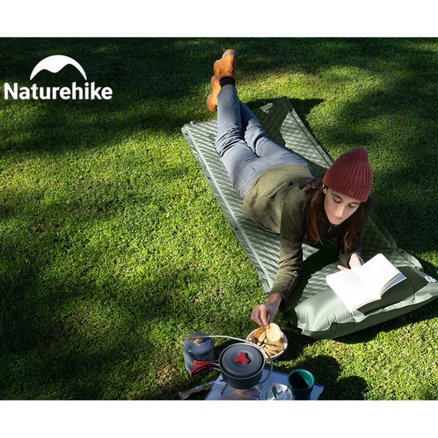 Самонадувной коврик одноместный Naturehike CNK2450WS020 темно-зеленый 100 мм 2,3 кг - изображение 7