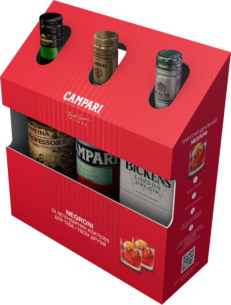 Подарунковий набір Negroni Настоянка Campari 1 л 25% + Вермут Cantina del Professore 1 л 17% + Джин Bickens 1 л 40% у подарунковій упаковці (4820180020362) - зображення 4