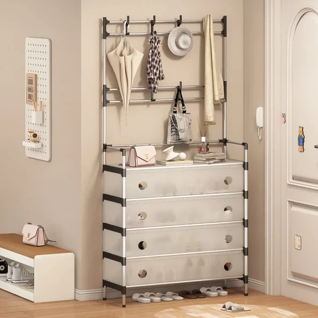 Напольная вешалка-стойка для одежды и обуви RIAS Multifunctional Integrated Rack 60.5x29x192 см White (3_08685) - изображение 3