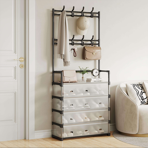 Напольная вешалка-стойка для одежды и обуви RIAS Multifunctional Integrated Rack 60.5x29x192 см White (3_08685) - изображение 4