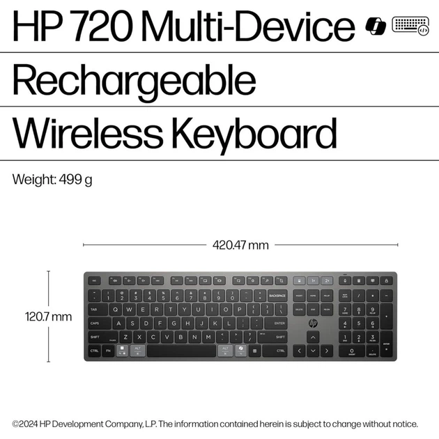 Клавиатура HP 720 Multi-Device Rechargeable Wireless/Bluetooth UA Black (9T5B1AA) - изображение 6