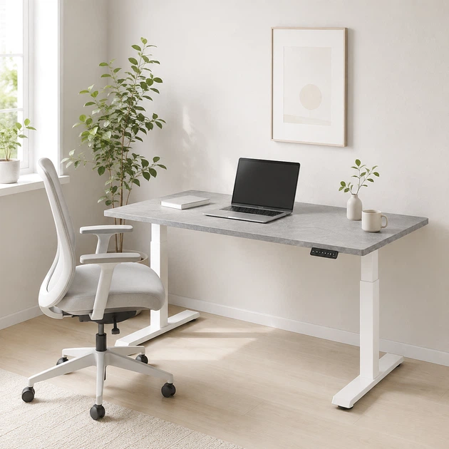 Стіл Space 2 електричним регулюванням висоти Ferrum-decor 75x120x67 Білий метал ДСП Бетон 16 мм (SPACE2047) - зображення 4