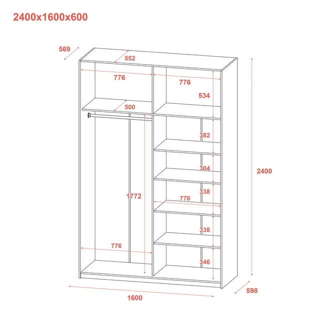 Шкаф купе Doros G-Caiser Антрацит 2 Зеркала / 3 части 160х60х240 (42005409) (DRS-012242) - Фото 7 Шкаф купе Doros G-Caiser Антрацит 2 Зеркала / 3 части 160х60х240 (42005409) (DRS-012242) - изображение 7