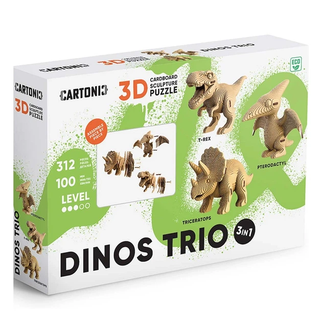 Картонный конструктор Cartonic 3D Puzzle Dinos Trio - Фото 2 Картонный конструктор Cartonic 3D Puzzle Dinos Trio - изображение 2