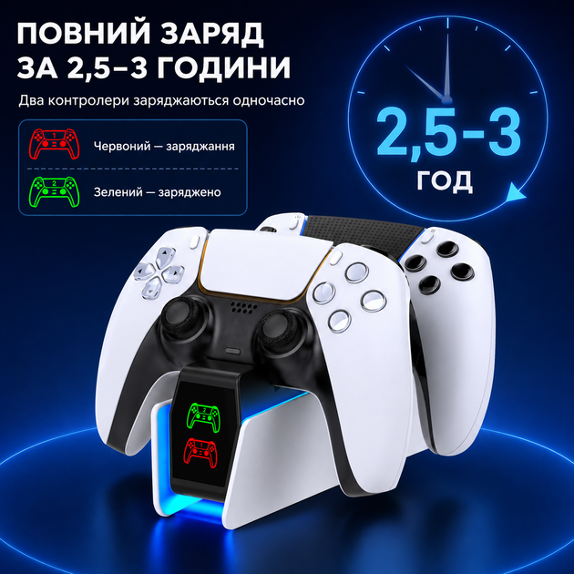 Зарядка для джойстиков PS5 с функциями Зарядное для джойстиков ps5 Зарядка для геймпадов PS5 Зарядная станция для джойстиков PS5 док станция пс5 подставка под джойстики ps5 - изображение 3