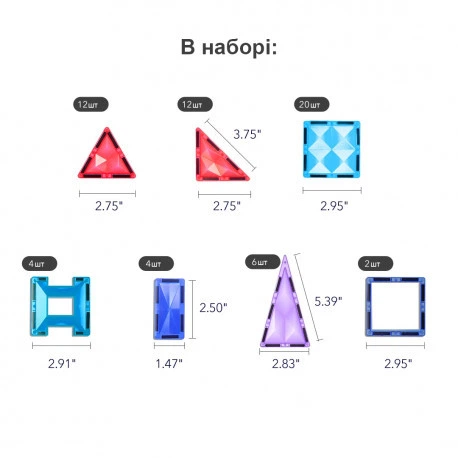 Магнітний конструктор Кольорові плитки (60 деталей) Mideer Toys CT1210 - зображення 3