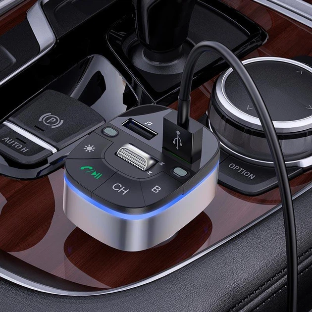 Автомобільний адаптер HOCO Crystal transparent car BT FM transmitter E71 сіро прозорий - зображення 3