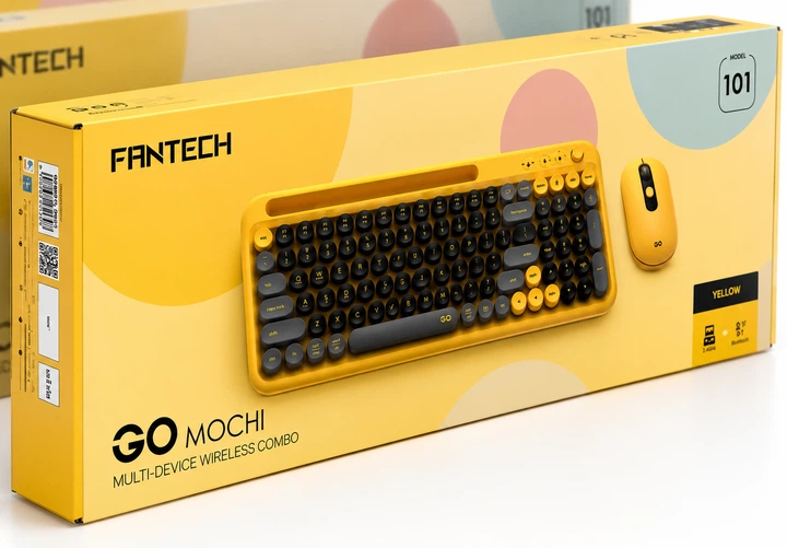 Беспроводной комплект Fantech Go WK898 Mochi клавиатура на 85 клавиш и удобная мышь с поддержкой двух типов подключения с разрешением 1600DPI, подключение 2.4 GHz (через USB-адаптер) и Bluetooth (версии 3.0/5.0) Black/Yellow - изображение 5