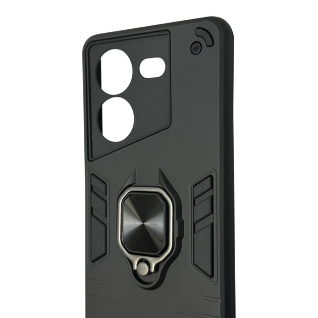 Чехол противоударный с кольцом для Tecno Pova 5 / LH7n черный (защита камеры, подставка) - Фото 5 Чехол противоударный с кольцом для Tecno Pova 5 / LH7n черный (защита камеры, подставка) - изображение 5
