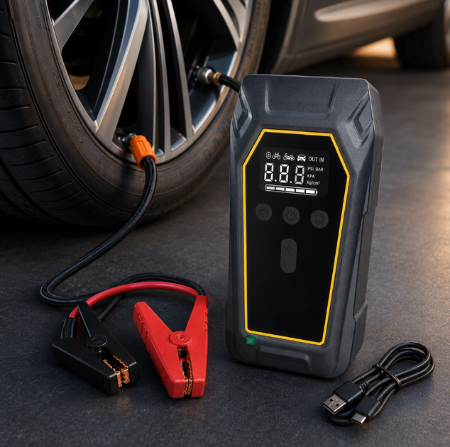 Пускозарядное устройство для автомобиля (K5) 4000 А + компрессор 150 PSI Бустер для запуска 16000 мА·ч Jump starter Пусковое устройство для авто - изображение 11