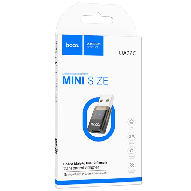 Перехідник Hoco UA36C USB male to Type-C female USB2.0 Black - Фото 2 Перехідник Hoco UA36C USB male to Type-C female USB2.0 Black - зображення 2
