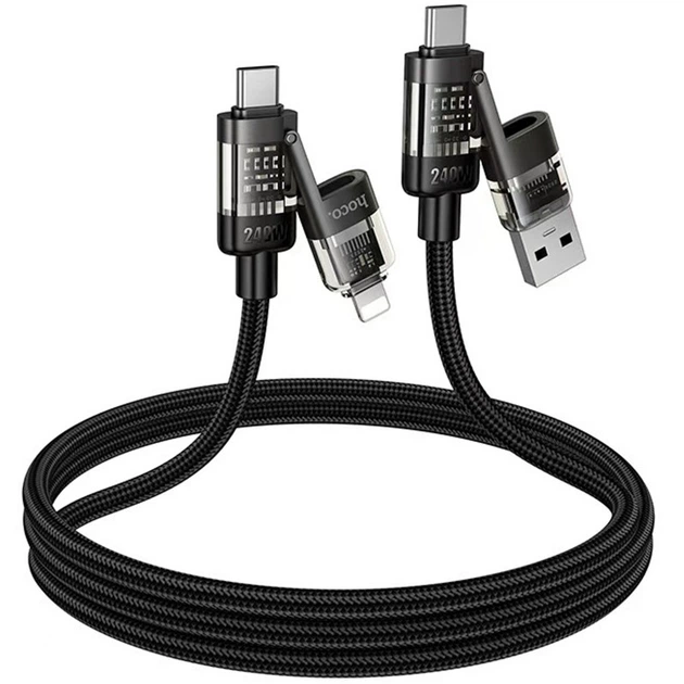 Дата кабель Hoco U151 Goldsmith 4in1 Type-C для USB/Type-C для Lightning 240W (1.2m) Black - Фото 4 Дата кабель Hoco U151 Goldsmith 4in1 Type-C для USB/Type-C для Lightning 240W (1.2m) Black - зображення 4
