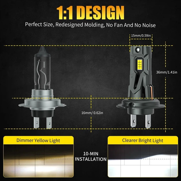LED лампи H7 45 Вт з охолодженням та захистом IP65, холодне біле світло 6500K - Фото 4 LED лампи H7 45 Вт з охолодженням та захистом IP65, холодне біле світло 6500K - зображення 4