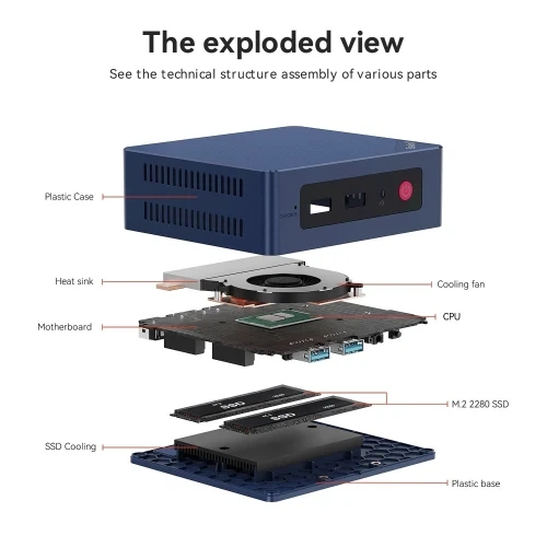Неттоп Beelink MINI S12 Pro, Navy Blue, N100 (4x3.4 GHz, 6 Вт), 12Gb DDR4 3200 MHz SO-DIMM, 512Gb SSD NVMe, 1x2.5' SATA, UHD Graphics, WiFi 6, Bluetooth 5.2, GLan, 4xUSB 3.2, 2xHDMI, Windows 11 Pro, кріплення VESA у комплекті - изображение 4