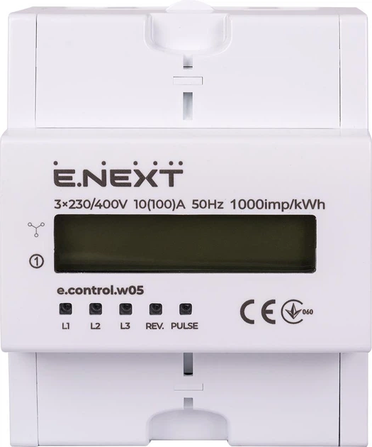 Счетчик электроэнергии 3-фазный 10(100)А e.control.w05 на DIN-рейку E.Next i0310032 - изображение 3