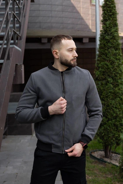 Мужской кашемировый бомбер куртка демисезонный без капюшона осенний весенний L Серый - Фото 1 Мужской кашемировый бомбер куртка демисезонный без капюшона осенний весенний L Серый - изображение 1
