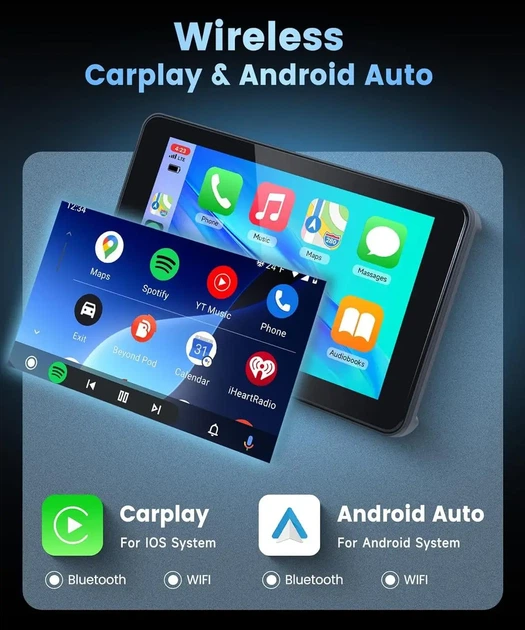 Автомобільний безпровідний монітор CarPlay та Android Auto Rimoody портативна стереосистема з Bluetooth - зображення 4