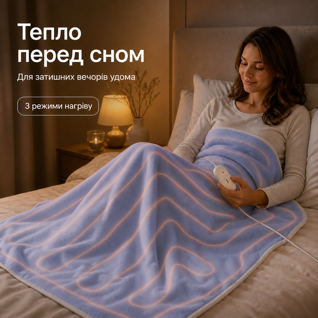 Электропростынь с подогревом 150×80 см 60 Вт, 3 режима температуры, защита от перегрева для кровати и сна - изображение 5