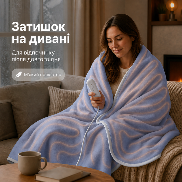 Электропростынь с подогревом 150×80 см 60 Вт, 3 режима температуры, защита от перегрева для кровати и сна - изображение 6
