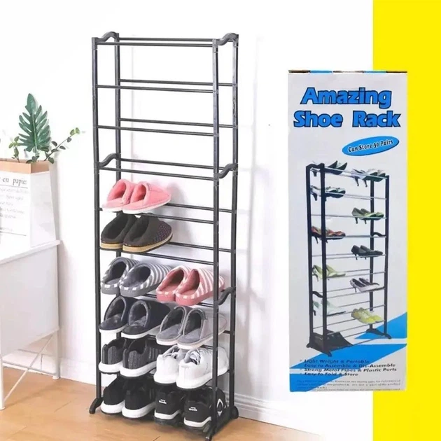 Металлическая полка для обуви в прихожую Amazing Shoe Rack на 30 пар, 10 ярусов, 140х50х25 черная - изображение 4