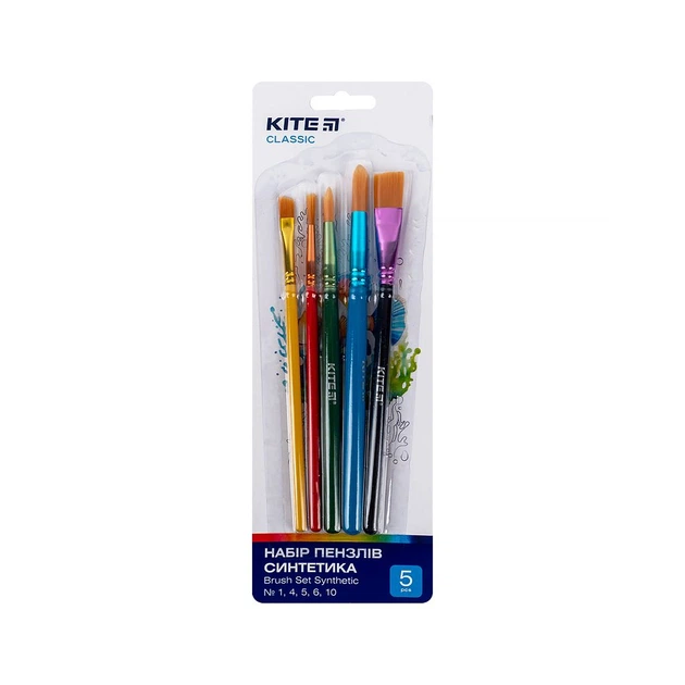 Кисточка для рисования Kite Classic набор из 5-ти кистей синтетика 1, 4, 5, 6, 10 (K-332) - Фото 1 Кисточка для рисования Kite Classic набор из 5-ти кистей синтетика 1, 4, 5, 6, 10 (K-332) - изображение 1