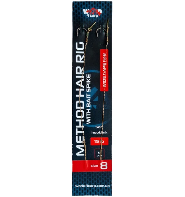 Готовий повідець W4C волосся з голкою METHOD hair rig with bait spike, гачок WIDE GAPE №8 - зображення 2