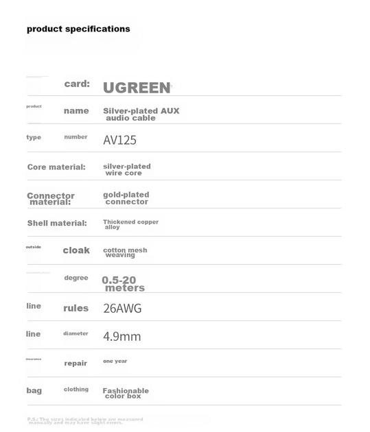 Аудио-кабель Ugreen 3.5 мм - 3.5 мм AUX 5 м Silver (40783) - Фото 16 Аудио-кабель Ugreen 3.5 мм - 3.5 мм AUX 5 м Silver (40783) - изображение 16