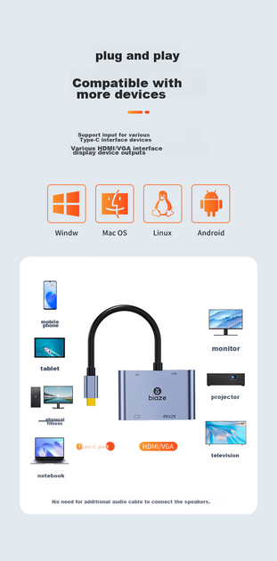 Док-станция Biaze Type-C 4K серая (R36) - изображение 14