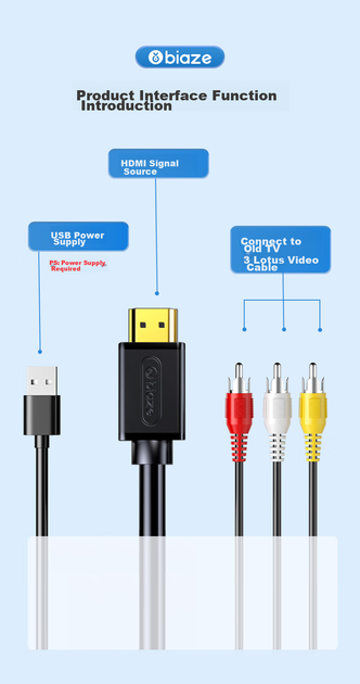 Кабель-преобразователь BIAZE ZH259 HDMI на AV черный 1 м (ZH259-1m) - изображение 3