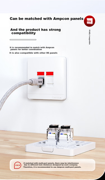 Модуль AMPCOM AMC6A228WT Keystone RJ-45 UTP Cat 6a безінструментальний на 2 порти Золотисто-білий - Фото 15 Модуль AMPCOM AMC6A228WT Keystone RJ-45 UTP Cat 6a безінструментальний на 2 порти Золотисто-білий - зображення 15
