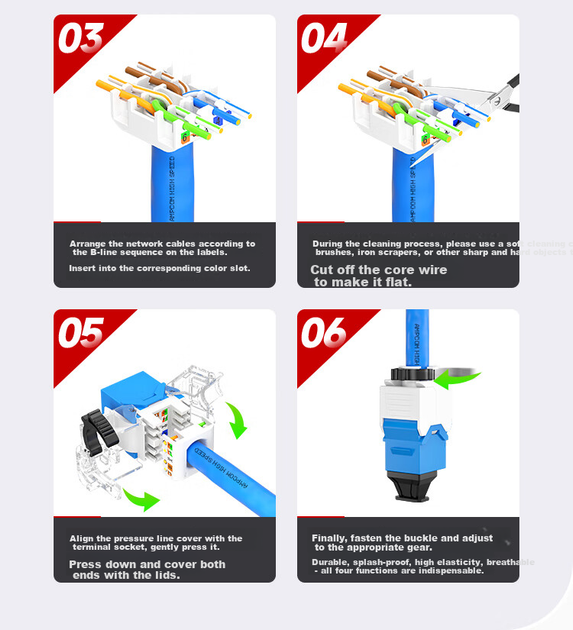 Модуль AMPCOM AMC6A228WT Keystone RJ-45 UTP Cat 6a безінструментальний на 2 порти Золотисто-білий - Фото 18 Модуль AMPCOM AMC6A228WT Keystone RJ-45 UTP Cat 6a безінструментальний на 2 порти Золотисто-білий - зображення 18