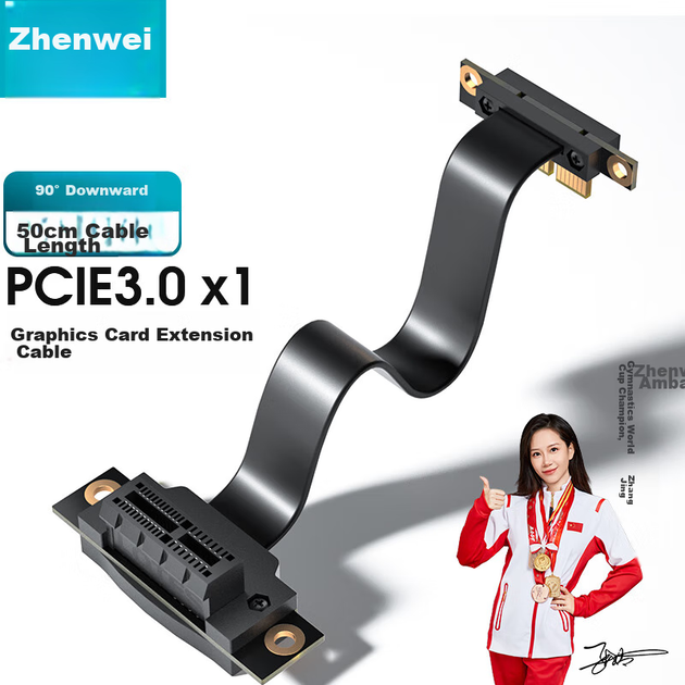 Райзер-кабель ZHENWEI PCI-E x1 3.0, 50 см, кут 90° (ZW-PCIE20) - изображение 4