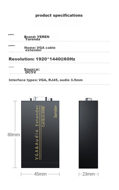 Удлинитель VGA Yeren по витой паре RJ45 к 100 м с усилителем сигнала (YR-A124) - изображение 14
